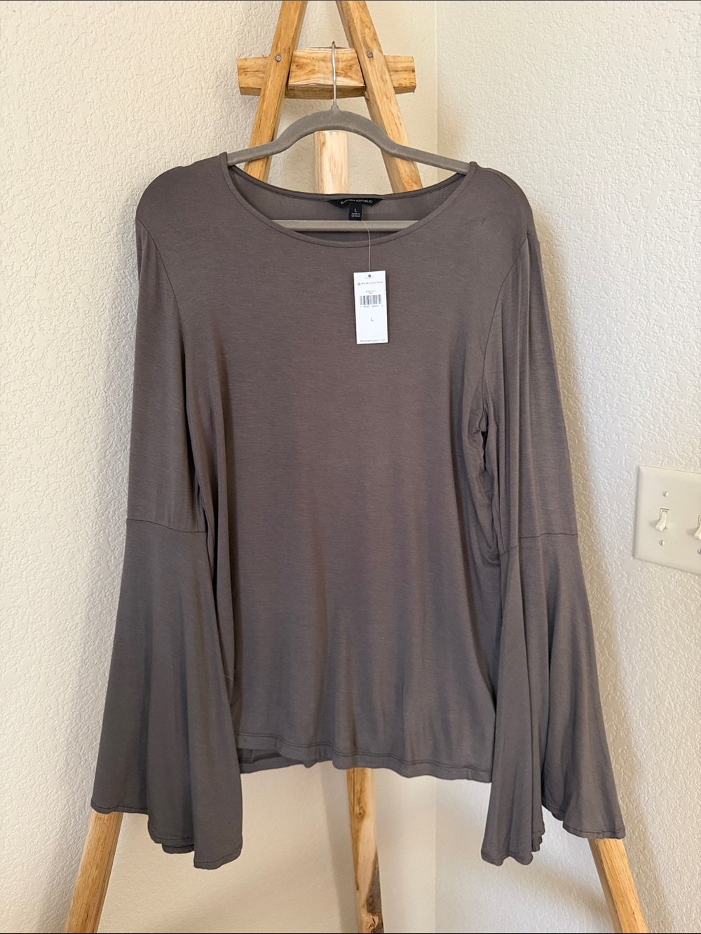 Banana Republic Taupe Long Sleeve Bell-Sleeve Top